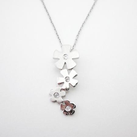 Matte and Shiny Flower Pendant with Cubic Zirconias - Click Image to Close